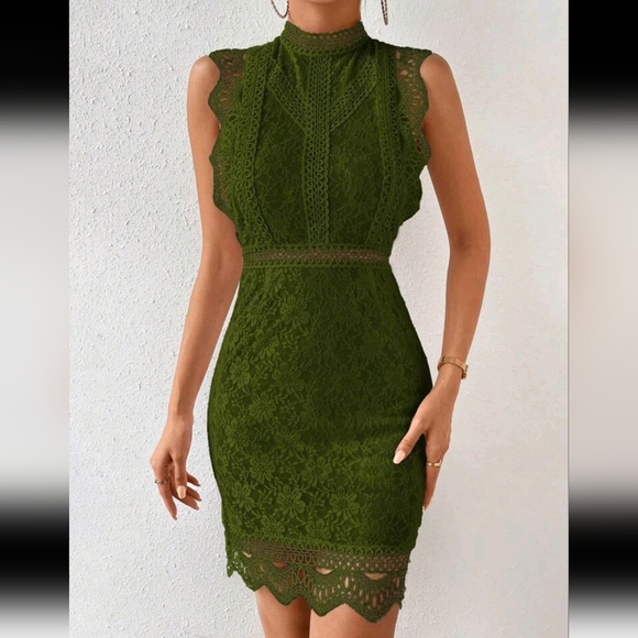 Solid Color Stand Collar Lace Patchwork Elegant Fitted Sleeveless - Picture 1 of 5